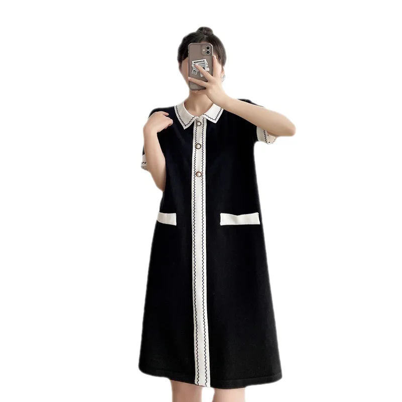 Robe noire à manches courtes et col en V pour femme enceinte, tenue de cérémonie, à la mode, été