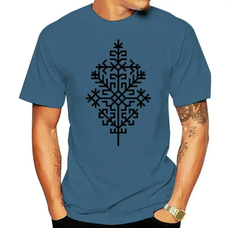 Spiritual Folk Latvian Ethnic Sign Austras Koks Sun Tree T-Shirt For men clothing style Summer Men Fashion Tee  Fashion T Shirt