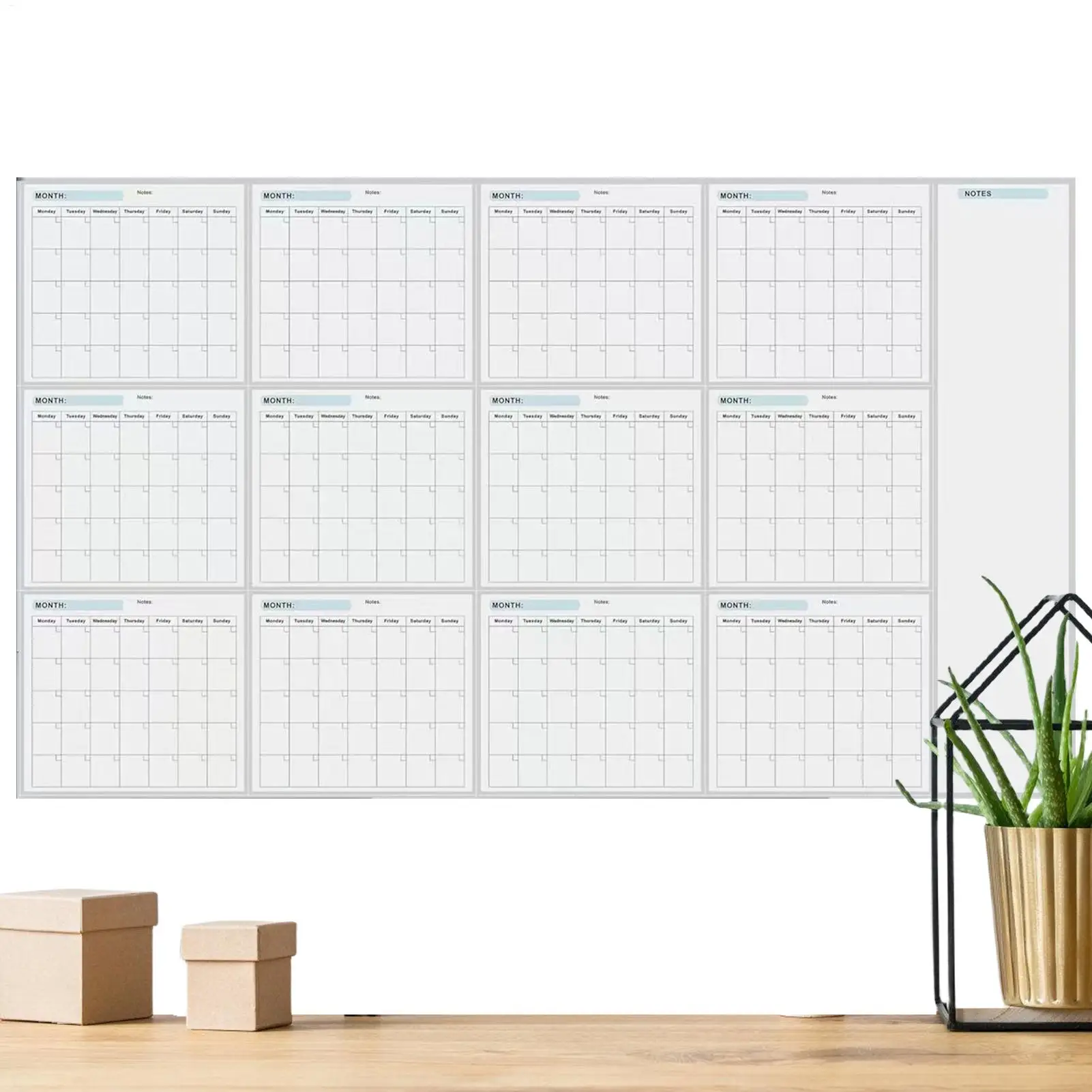 

To-do List Dry Erase Yearly Whiteboard Calendar Erasable 12 Month Schedule Planner Reusable Blank Whiteboard Yearly Calendar