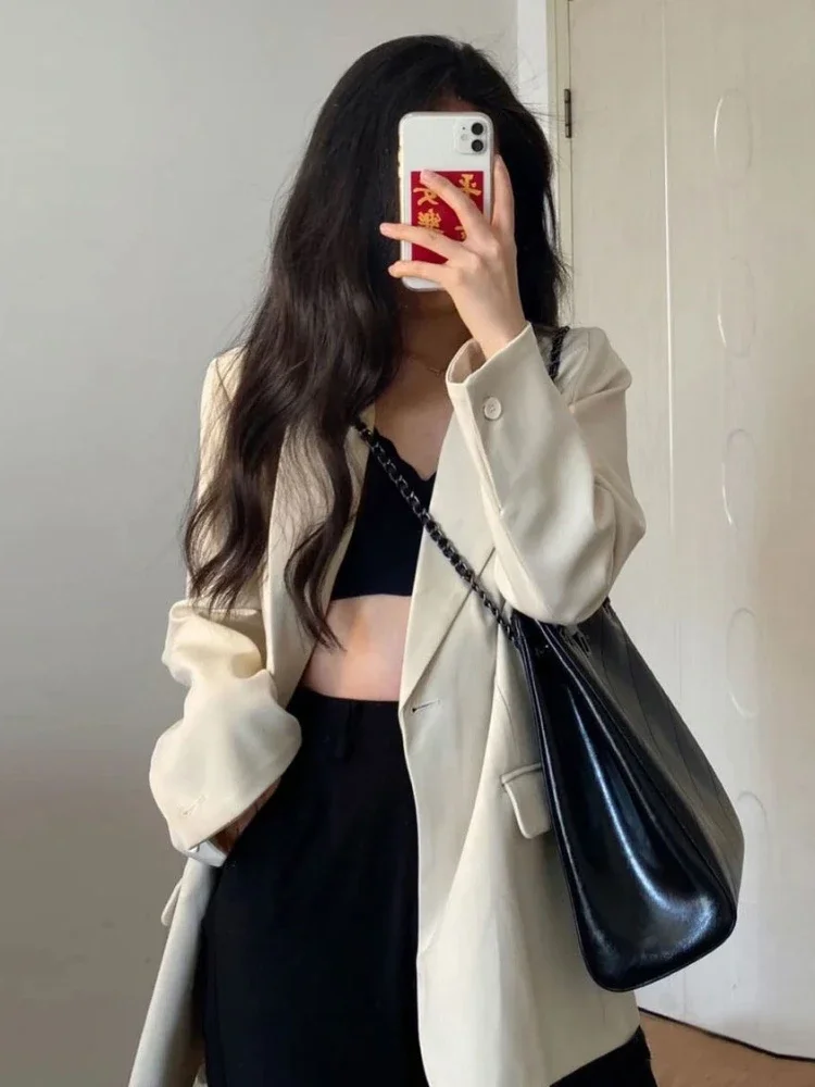 

Women's Fashion Blazer Coats Korean Casual Style Solid Notched All-match Outwear Temperament Harajuku Fashion Cozy Long Sleeve