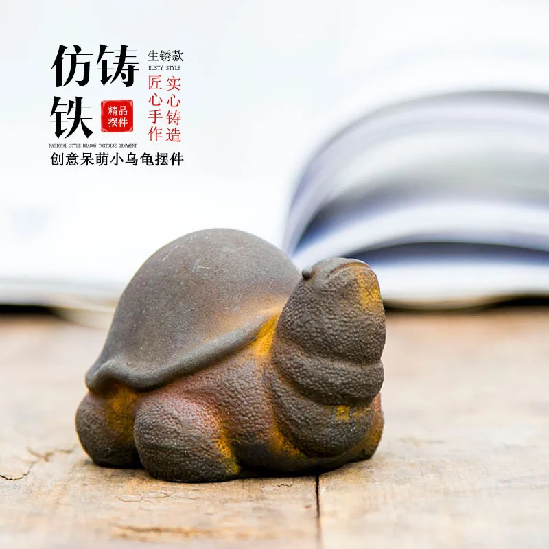 

Китайский стиль, креативная милая маленькая черепаха, персонализированный орнамент, украшение для кабинета, чай, домашнее животное, имитация чугуна, ручная работа