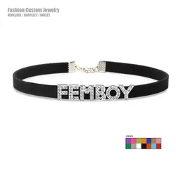 Custom Letters FEMBOY Choker Necklace Men Women DIY Customized Name Collar Suede Leather Cosplay Chocker Personalized Jewelry