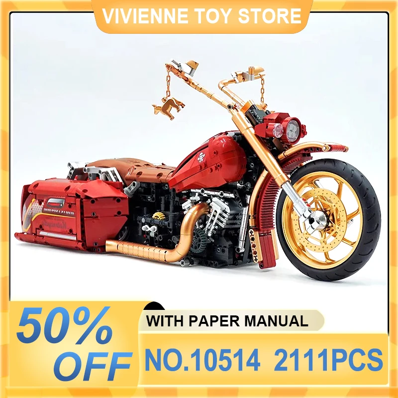 MOC 10514 Technical Retro Harleyed Racing Motorcycle Building Blocks 1:5 Vintage Motorbike Bricks Toys Christmas Gift Adult Kids