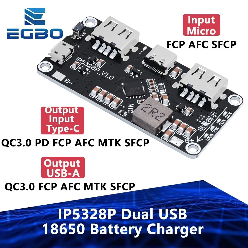 1~10PCS IP5328P Dual USB 18650 Battery Charger Treasure Tpye-c 3.7V Step Up Fast Quick Power bank board QC2.0 QC3.0 module