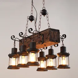 Industrial Style Design Retro Iron Chandelier Creative Restaurant Bar American Nostalgic Country Bar Cafe Boat Wood Pendent Lamp