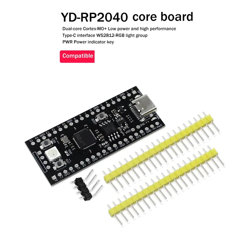 Placa de desenvolvimento AT87-YD-RP2040 4MB Flash Core Board Compatível Raspberry Pi PICO Dual-Core Microcontrolador Placa-mãe