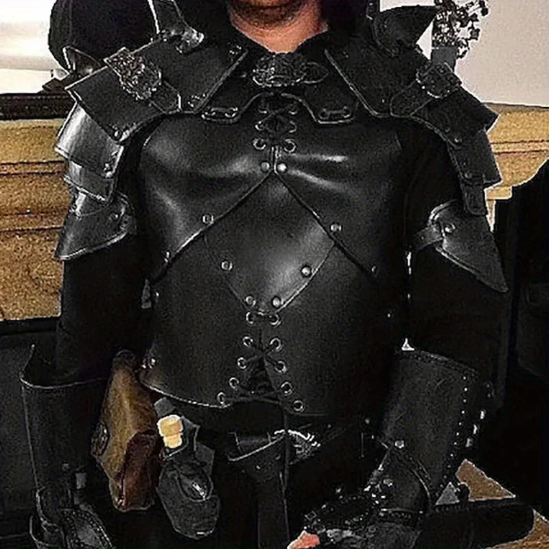 Medieval Retro Dark Leather Armor with Rivets Straps Armor Halloween Cosplay Ball Performance Props