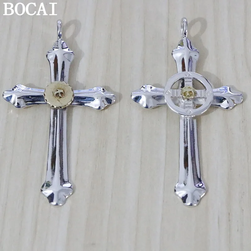 

New s925 Sterling Silver Necklace for man Feather Necklace on Korean all-match Silver Cross Men pendant