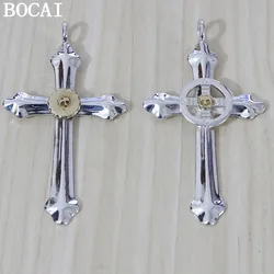 New s925 Sterling Silver Necklace for man Feather Necklace on Korean all-match Silver Cross Men pendant