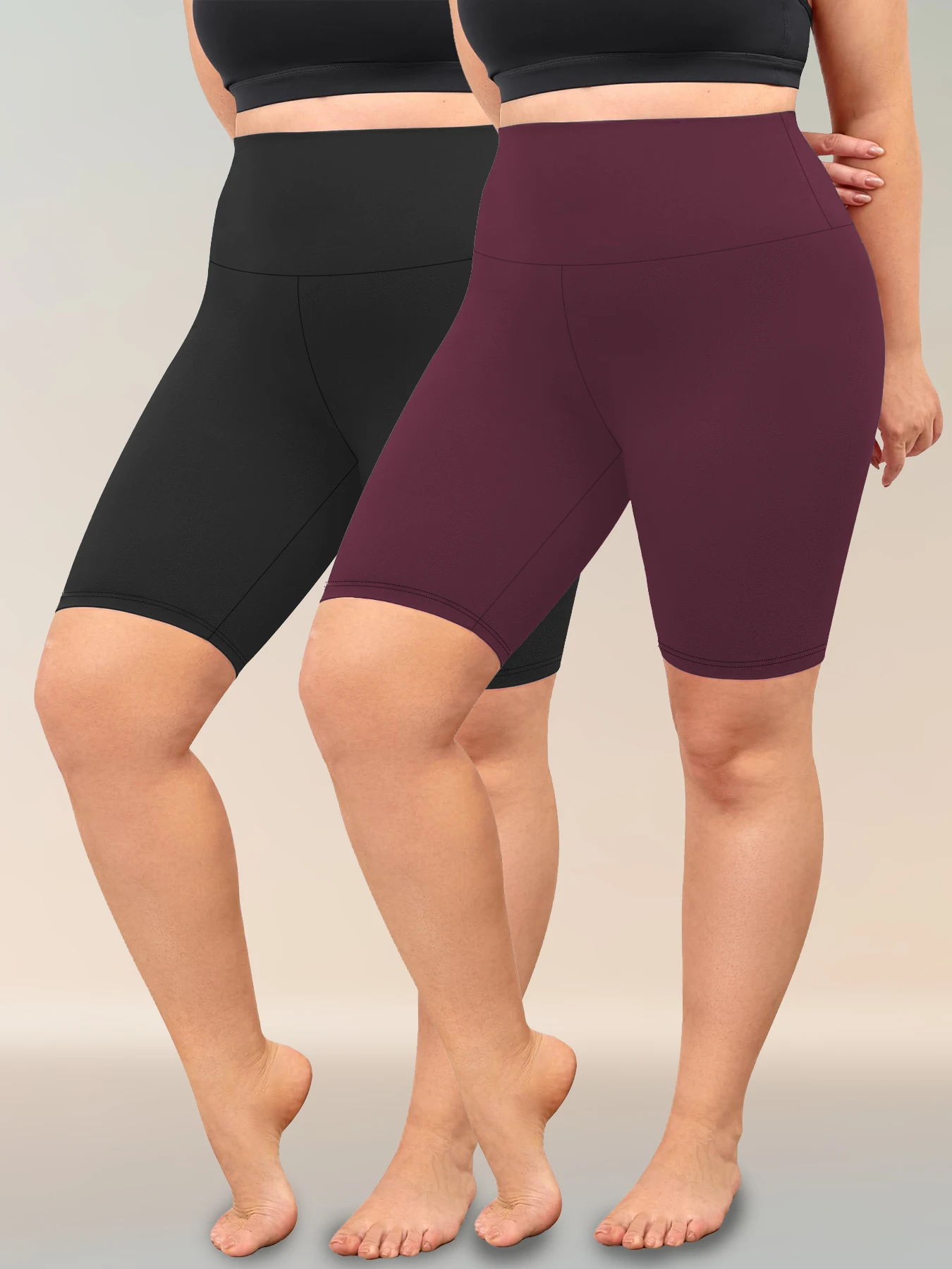 

2 пары шорт для женщин больших размеров, с высокой талией, супермягкие, для тренировок, йоги, бега и занятий спортом