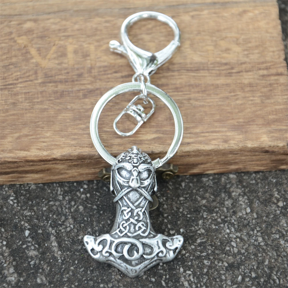 Norse God Odin Thor Hammer Mens Key Chain Jewelry Vintage Male Viking Keyring Amulet