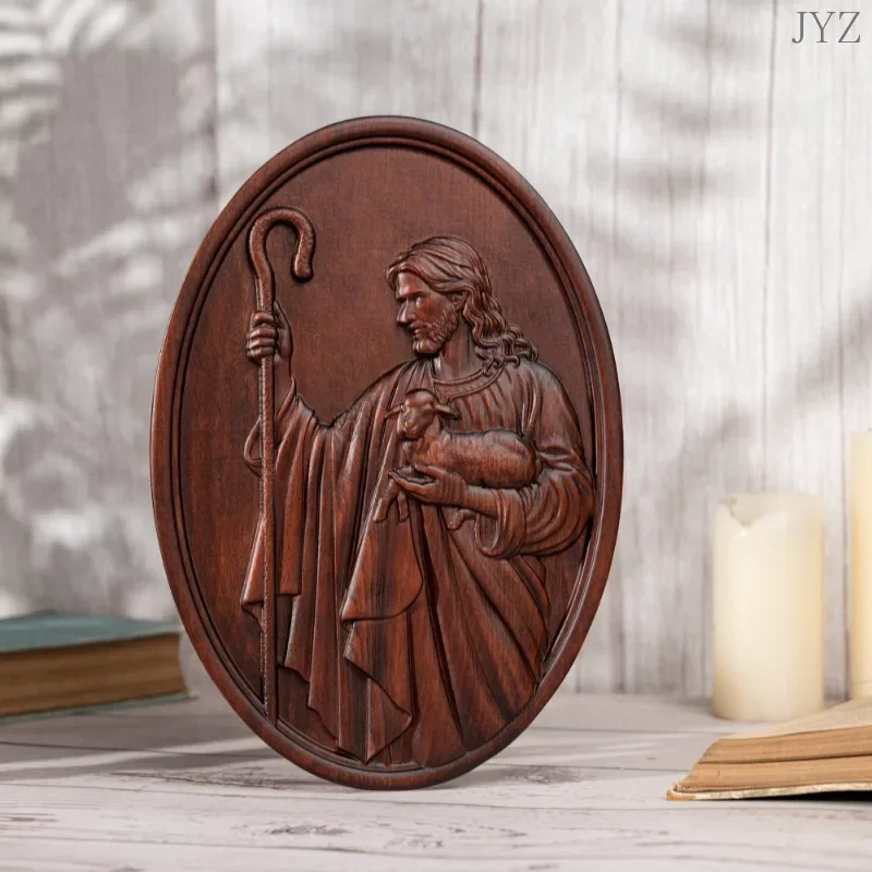 Religious Mural Jesus Shepherd Wall Decor, Christ Icon, Christian Statue, Catholic Figure