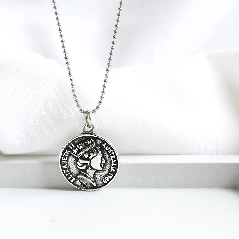 

Chic s925 Sterling Silver Coin Pendant Necklace, Korean Style Long Sweater Chain with US Dollar Sign, Vintage Women's Jewelry