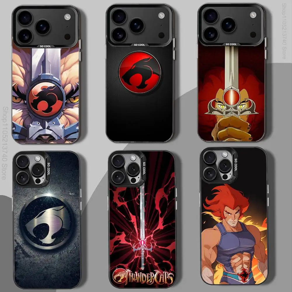 حافظة هاتف T-Thunder Cat-es الشهيرة لهاتف iPhone 12,16,11,14,13,17,15,E,Max,Plus,Air,Pro,غطاء أسود صغير غير لامع مقاوم للصدمات