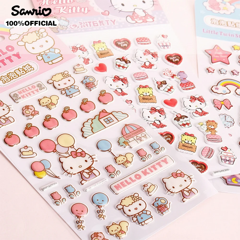 1/2Pcs Genuine Sanrio Hello Kitty Little Twin Stars 3D Bubble Stickers Hand Acount Phone Helmets Laptop Decor Decals Sticker