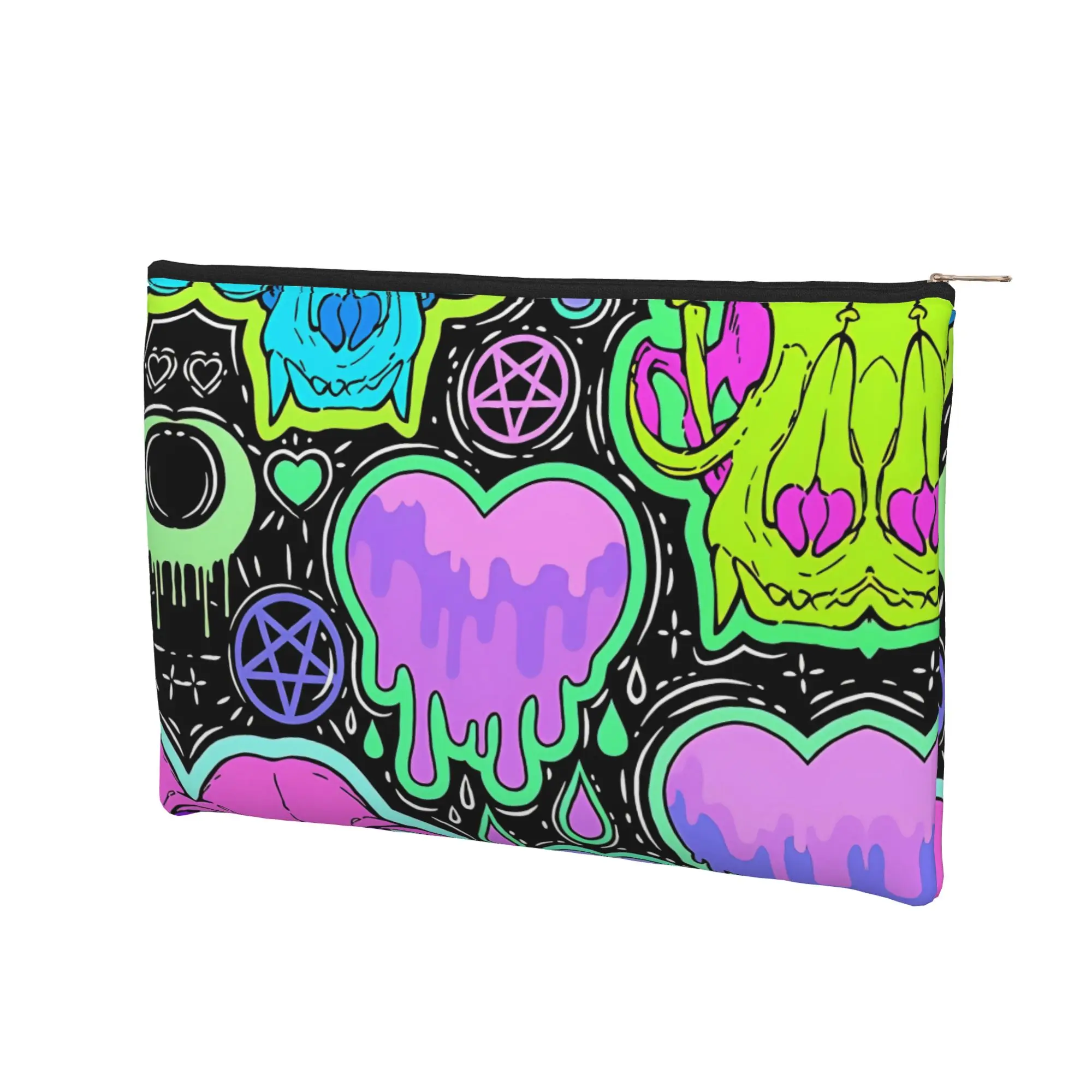 Y2K Lightweight Graffiti Neon Pastel Goth Skull Cute Creepy Makeup Bag Toiletry Bag with Zipper Travel Cosmetic Pouch