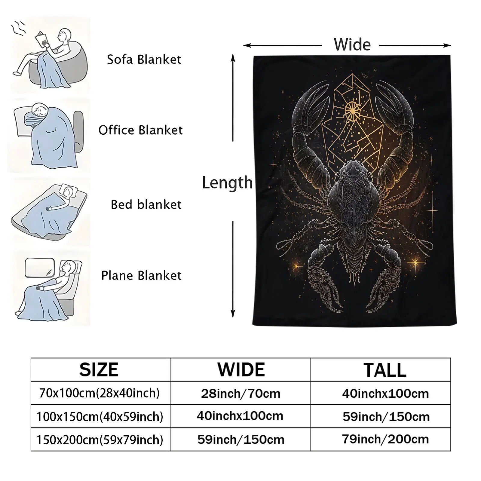 Scorpio Zodiac Constellation Line Art Throw Blanket Dark Gothic Astrology Fleece Blanket Cozy Plush Blanket Good Birthday Gift