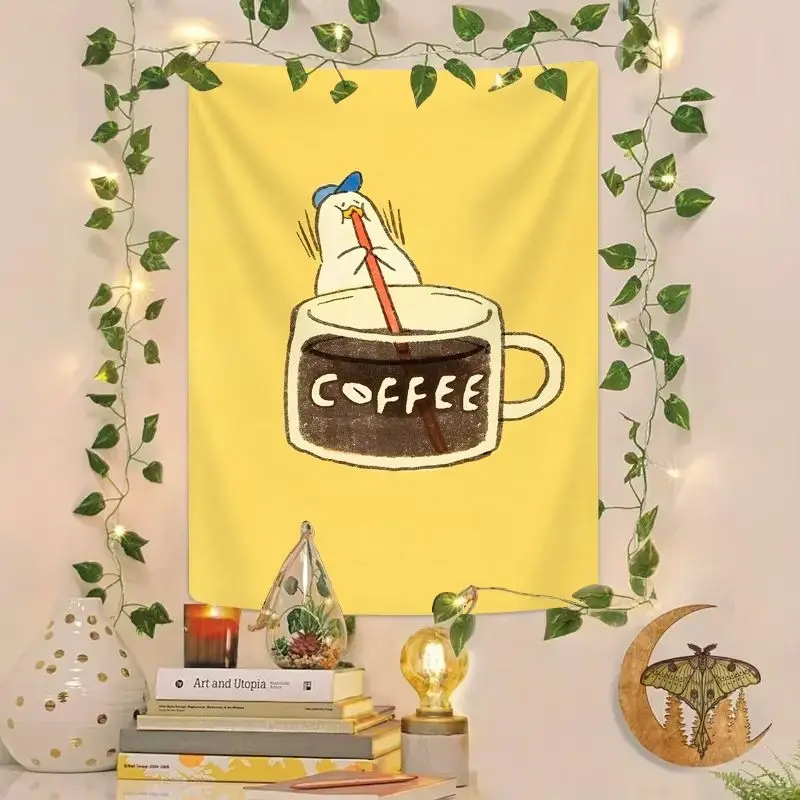 VIKAMA Coffee Survival Duck Tapestry Korean Healing Series, Cozy Wall Art for Coffee Shop Room Decoration view 5