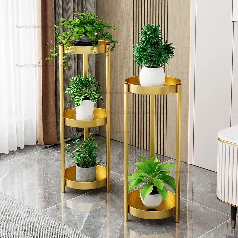 Luxury Iron Plant Shelves Mere Appearance Living Room Floor Type Multilayer Plant Shelves Balcony Support Furniture Soporte FYPS