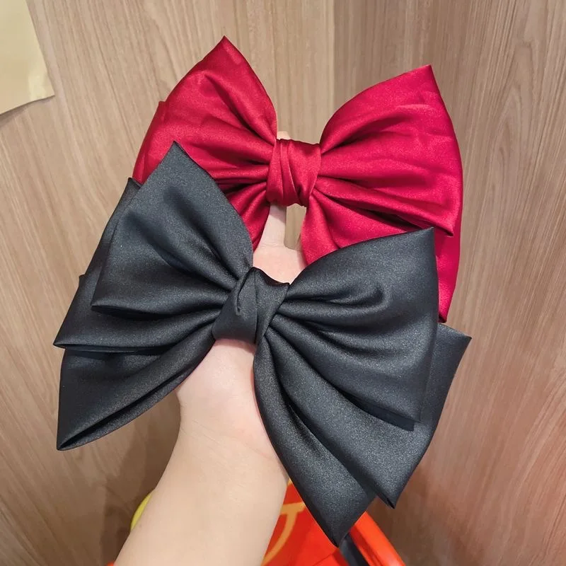 Elegant Satin Silk Large Bow Hair Clips Barrettes Women Girls Solid Black Ribbon Big Bowknot Hairpins Hair Accessories Fashion