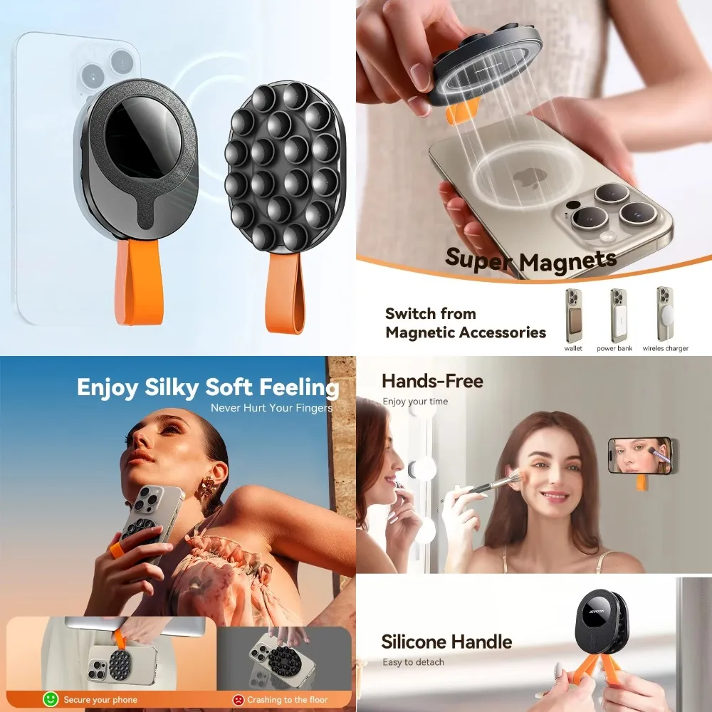 

ftvae Upgraded Magnetic Suction Cup Phone Mount Mirror Shower Silicone Suction Phone Case Grip Stand Holder For iPhone Android