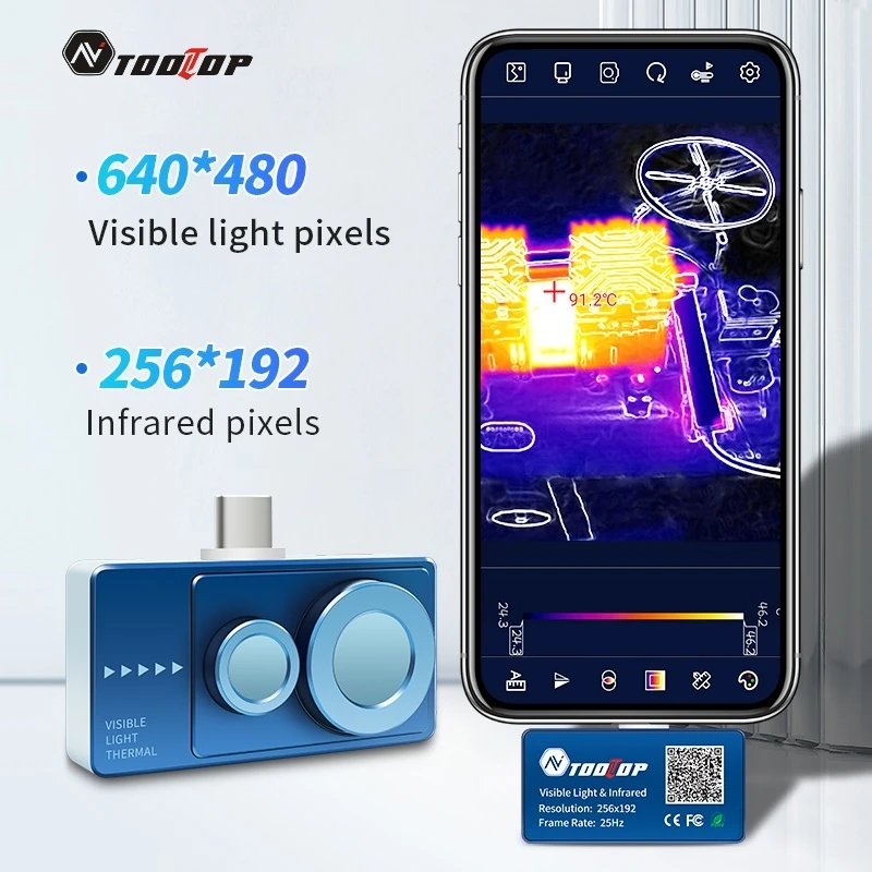 TOOLTOP T7PRO كاميرا تصوير حراري بالأشعة تحت الحمراء والمرئية 256*192 كاميرا تصوير حراري-50~600 ℃   كاميرا أندرويد موبايل ذات عدسة مزدوجة تعمل بالأشعة تحت الحمراء