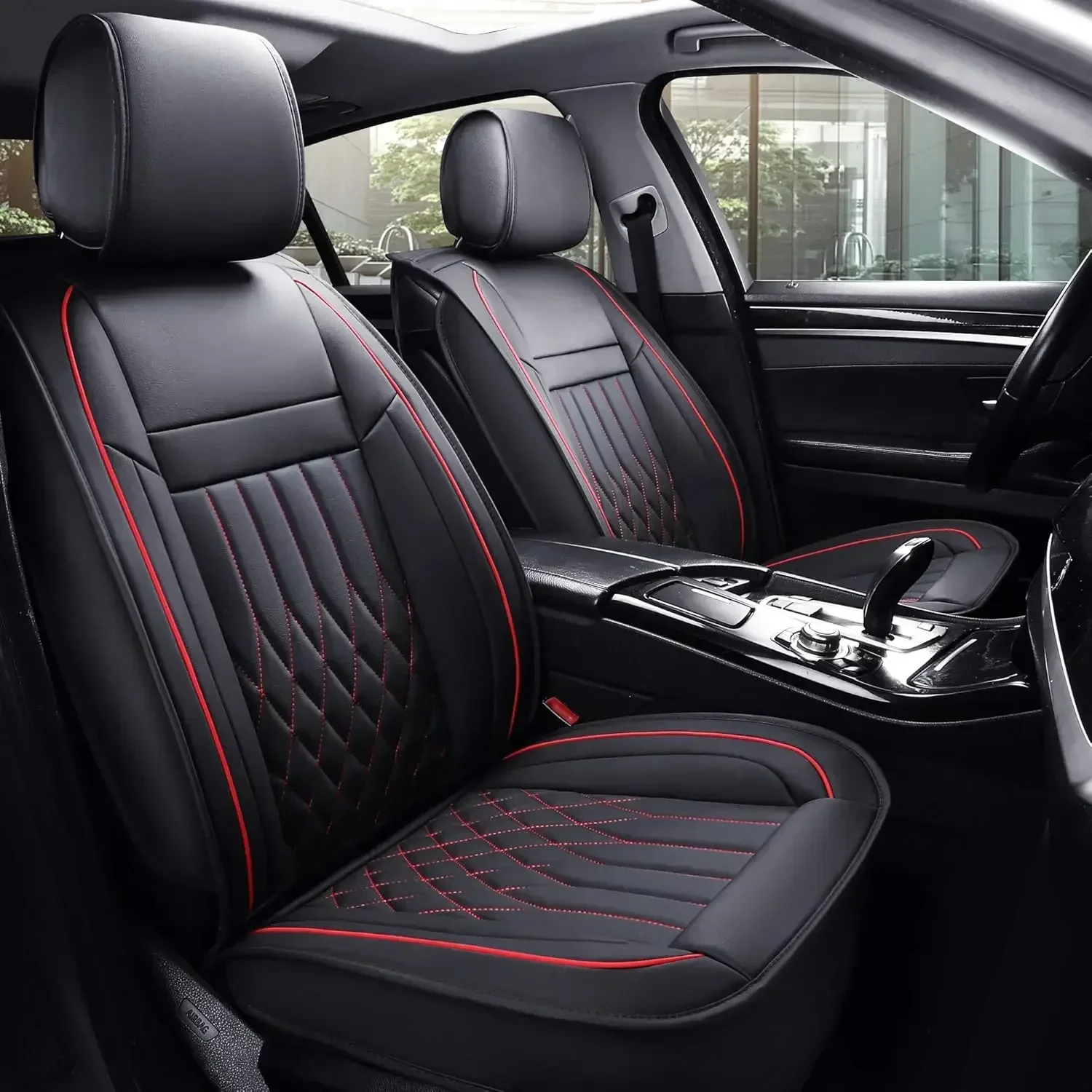 

5pcs Car Seat Covers Full Set with Waterproof Leather, Airbag Compatible Automotive Vehicle Cushion Cover Universal Fit for Most