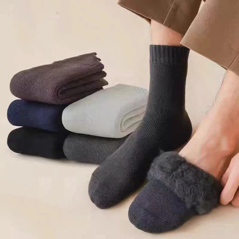 Retro sólido quente meias de caxemira masculino 2025 inverno 5 pares vintage malha conforto pele macia meias grossas meias formais para homem