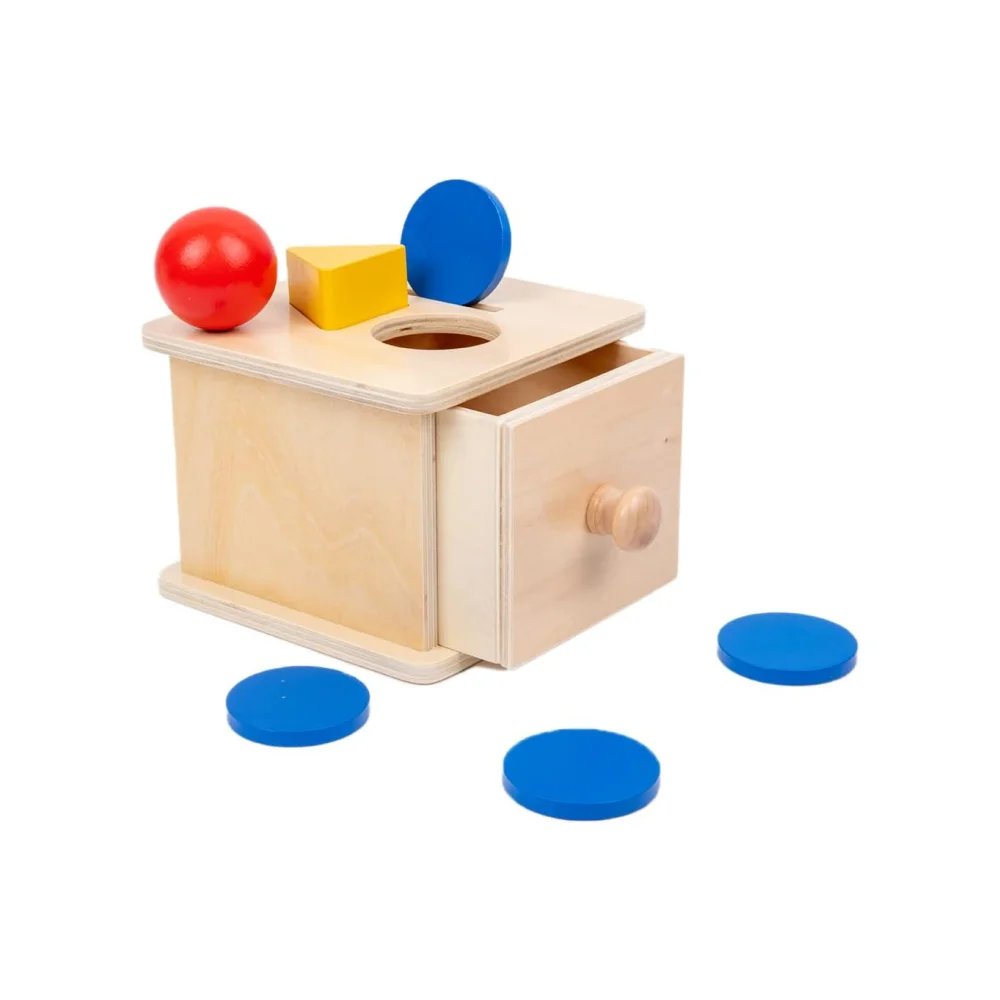 Montessori Educational Toys Wood Coin Box 3 in 1 Permanence Box Shapes Matching Game Infant Toddler Hand- Eye Coordination Train