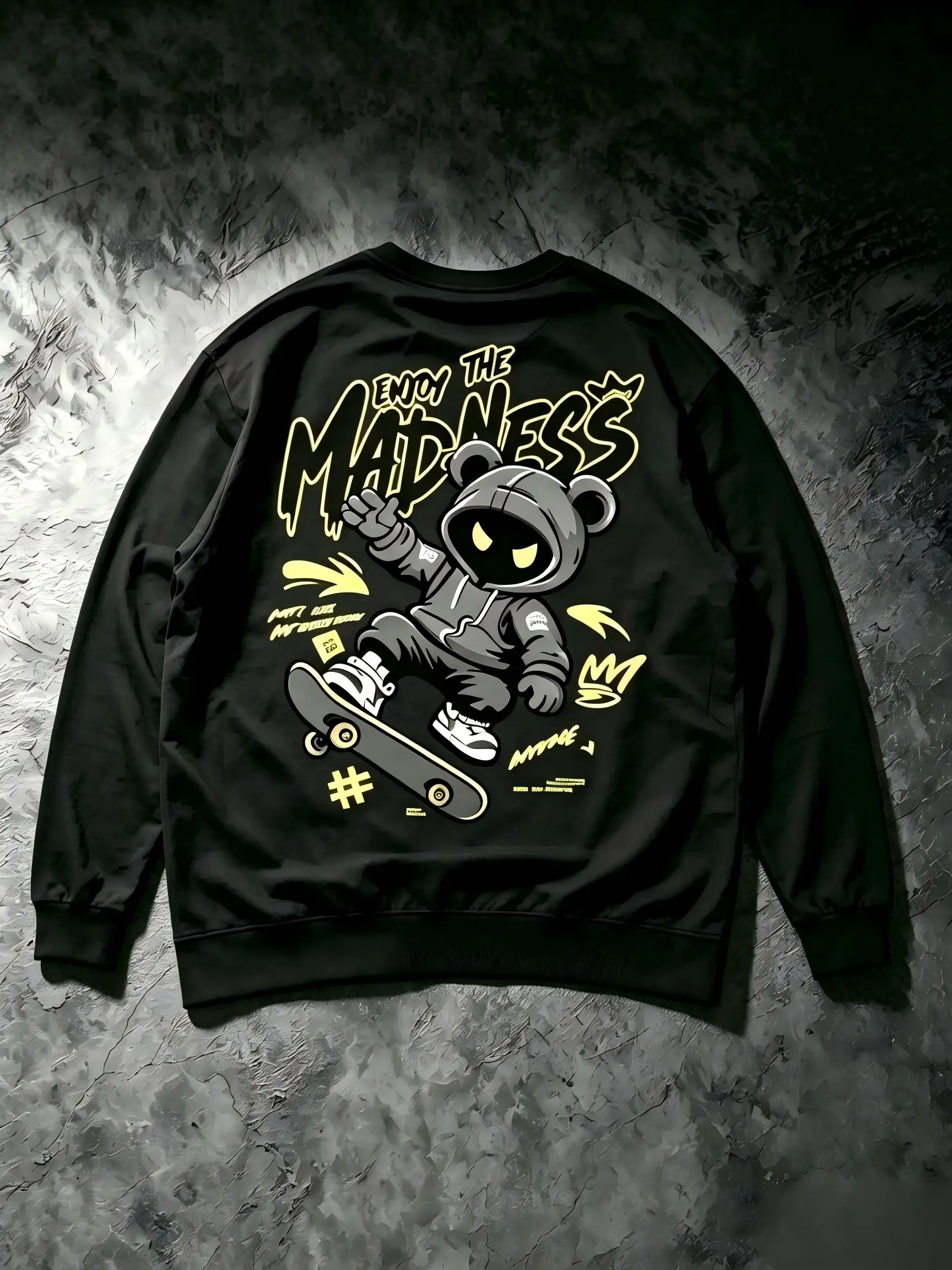 New American Men's Autumn Skateboarding Bear Letter Printed Micro Elastic Comfortable Round Neck Long Sleeve T-shirt Street Top