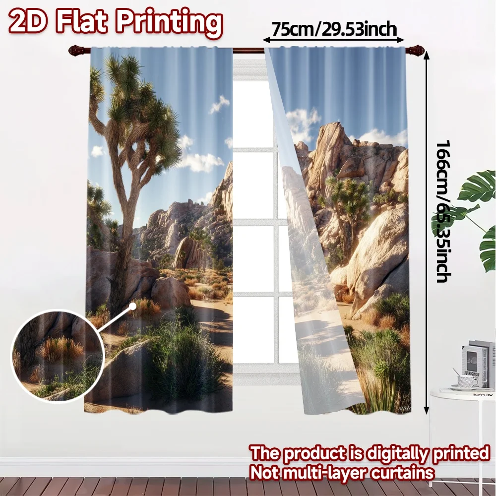 2pcs, 2D FLAT PRINTING Curtains (Without Rod) Desert Haven Modern Curtains Yarn Curtains Decorations For Home Suitable for