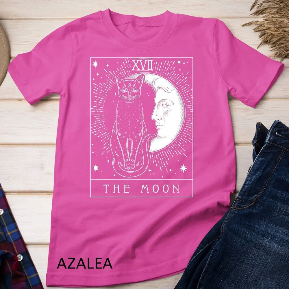 T-shirt Unisex con grafica a mezzaluna e gatto con carta dei tarocchi