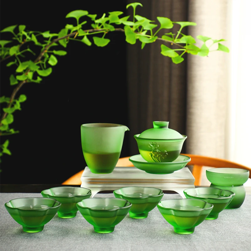 

Glazed tea set set household light luxury high-end kungfu tea set cover bowl tea cup set office tea making gift box