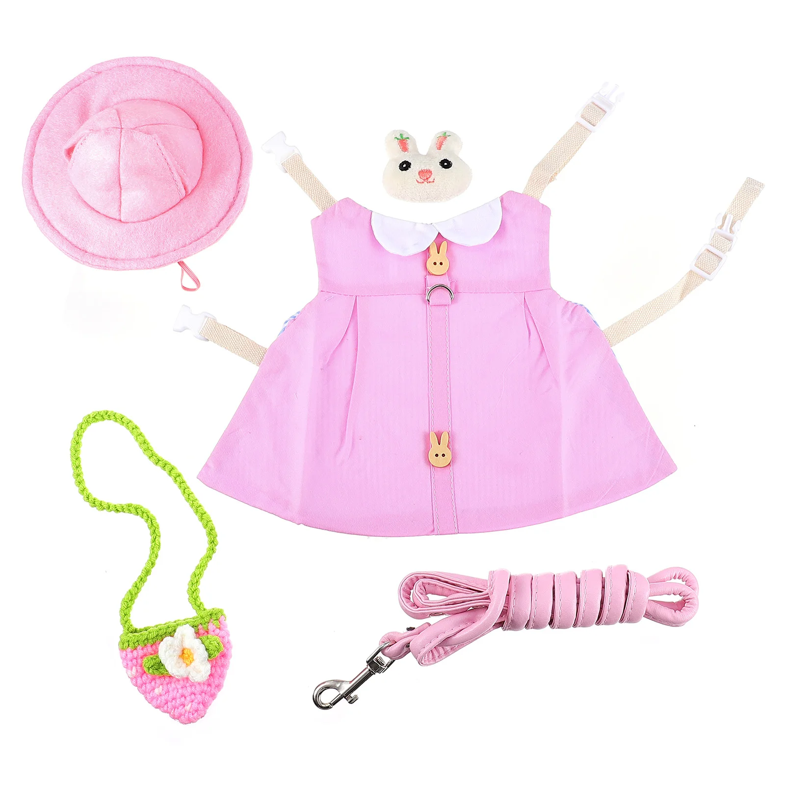 

1 Set Pet Rabbit Clothes Accessories Bunny Costume Vest Leash Hat Brooch Bag Outfits Cat Supply Small Animal Wear Halloween