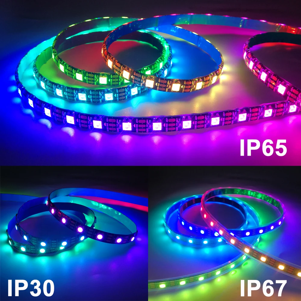 1m-5m WS2812 Led diody na wstążce WS2812B indywidualnie adresowalne DC5V RGB inteligentne piksele do dekoracji domu wodoodporne IP30 65 67