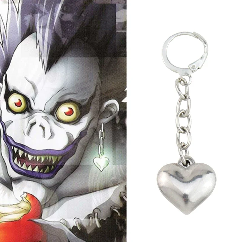 Pendientes colgantes Death Note para mujer, pendientes Ryuk para mujer, colgante creativo de corazón de Anime, joyería de moda Unisex, Color plateado, Oorbellen