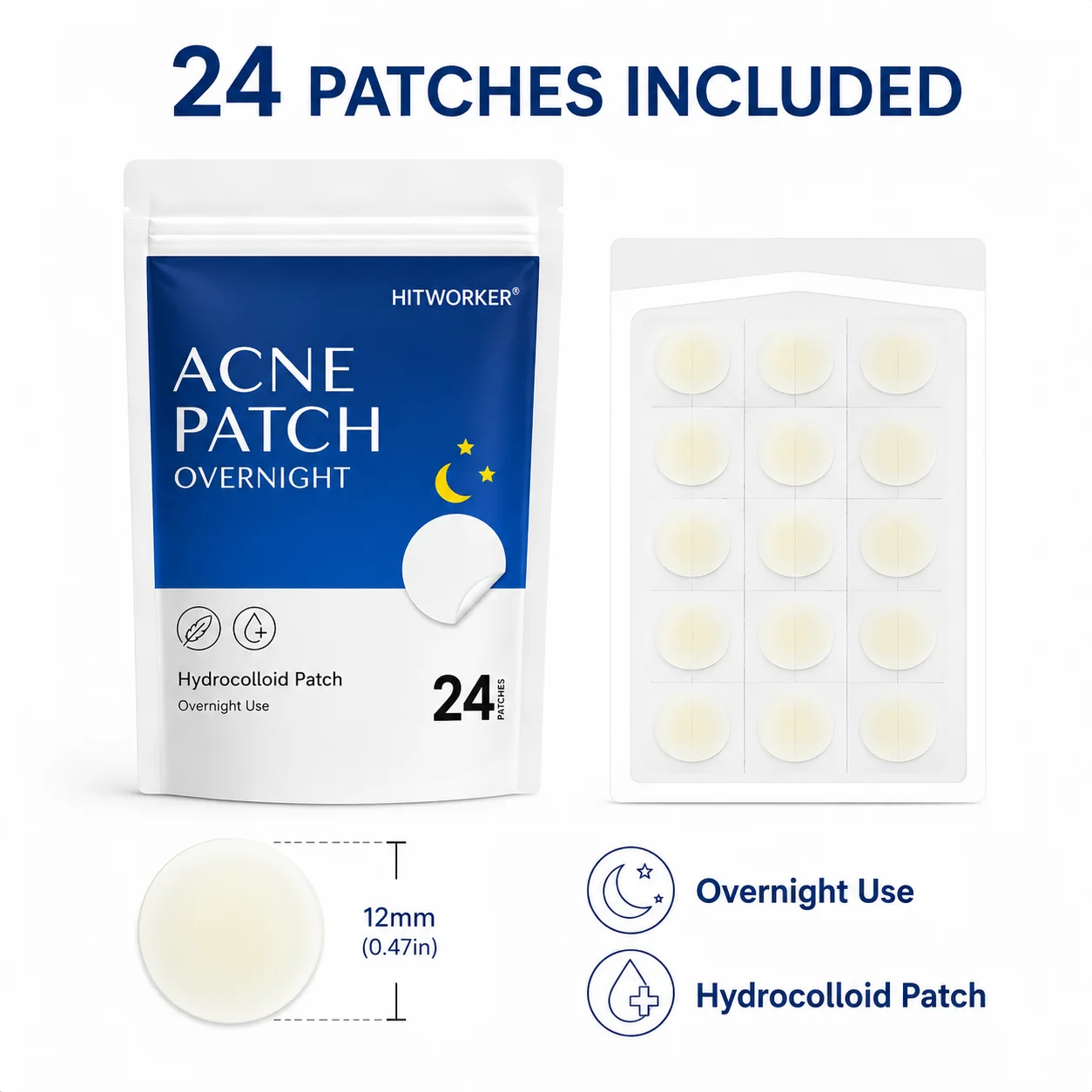 24Pcs High Quality Colloidal Acne Patch - Alcohol-Free, Non-Irritating, High Quality Salicylic Acid and Tea Tree Oil Patch