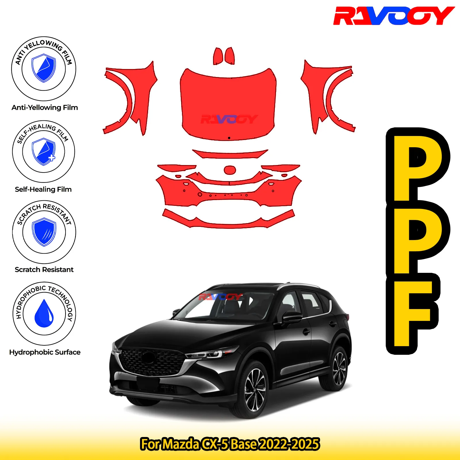 

For Mazda CX-5 Base 2022-2025 Glossy Matte Black Precut front PPF Kit Paint Protection Film