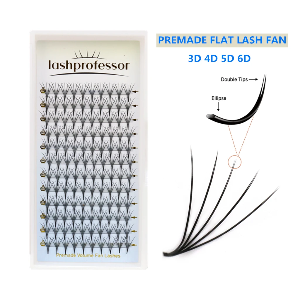 

Premade Ellipse Flat Volume Fan Eyelash Extensions 0.15 3D-6D Soft Split Tips Dark Black Lashprofessor