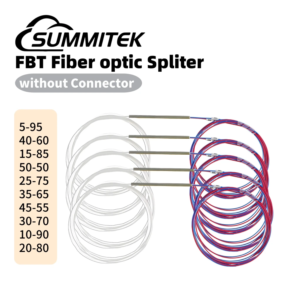 

5pcs SUMMITEK 1X2 0.9mm FBT Fiber Optic Splitter 95/5 85/15 75/25 65/35 Unbalanced Coupler Without Connector