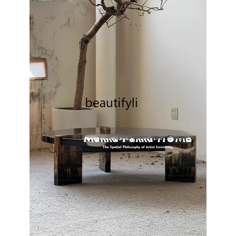 

Vintage Creative Hand-painted Solid Wood Living Room Coffee Table, Boutique Luxury Artistic Coffee Table