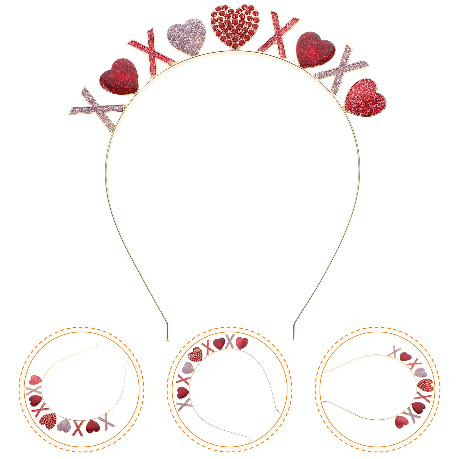 

ValentinesDay HeartShaped Crystal Rhinestone Headband Red Alloy Girls HairAccessory ValentinePhotoProp StylishDesign