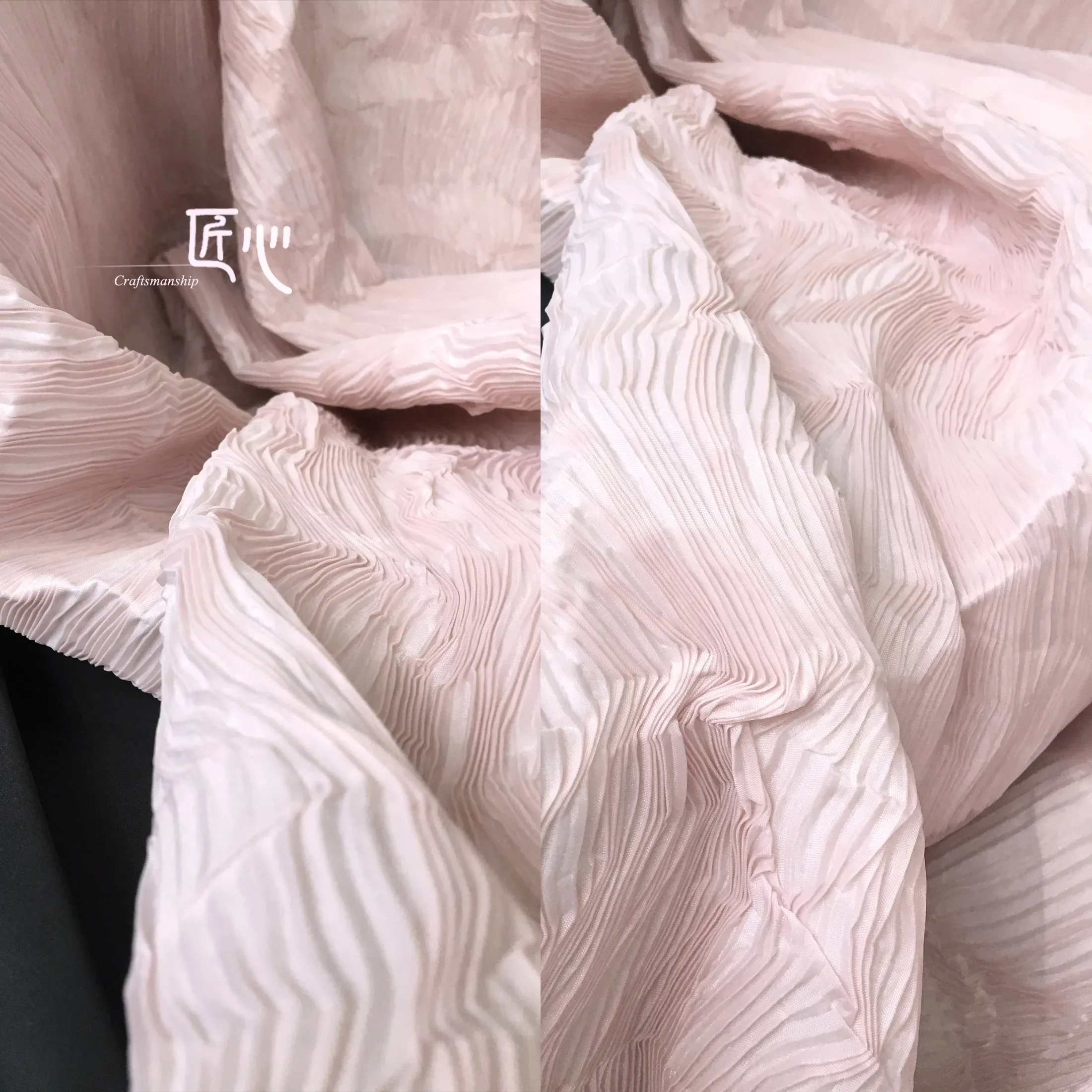 Pleated/pink Toothpick Composite, Double-layer Texture Crisp Three Zhai Life-long Wrinkle Reconstruction Fashion Designer Fabric