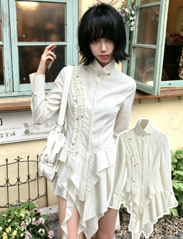 Y2k 2026 Autumn French Elegant Vintage Blouse Women Casual Slim Bodycon Long Sleeve Shirts Female Holiday Party Clothing Tops