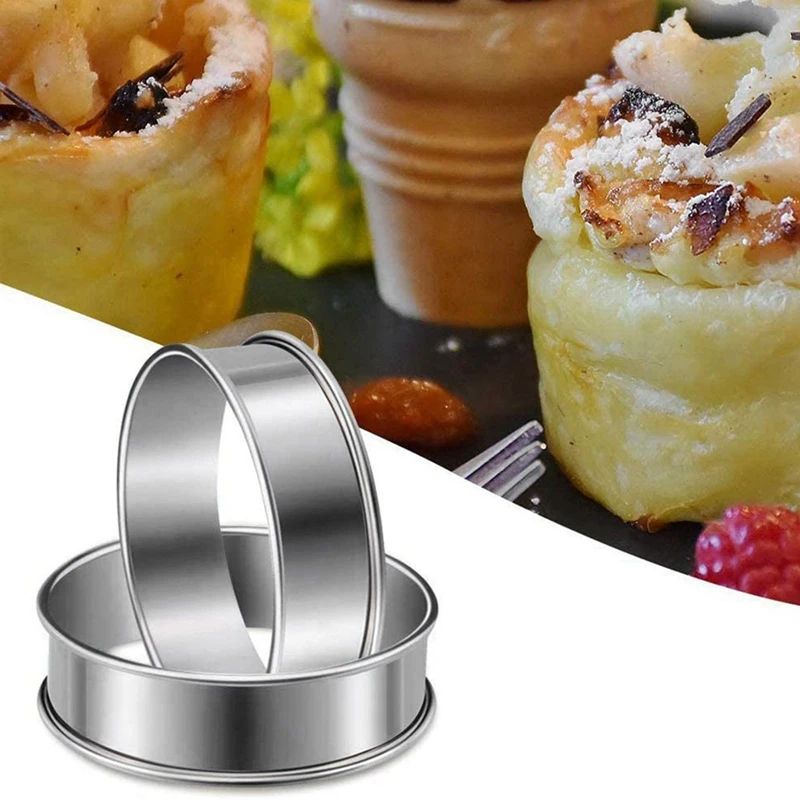 18 Pack 4 Inch Double Rolled English Muffin Rings, Stainless Steel Crumpet Rings, Tart Rings, Round