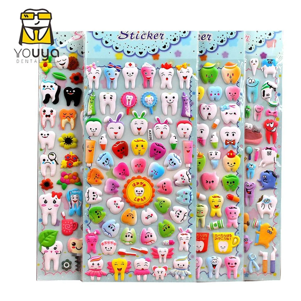 5 Sheets Dental Stickers For Kids Reward Clinic Gifts Office 3D Tooth Shape Carton Cute Children Dentistry Dentist Accessories