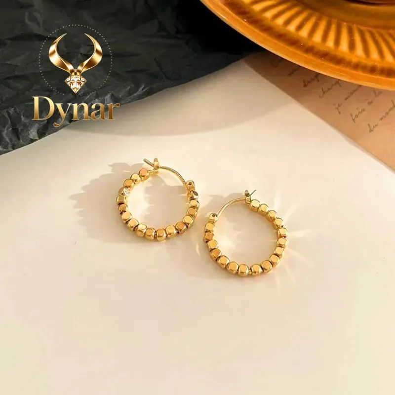 Dynar Jewelry   New light luxury 9999 24K real gold small sugar cube earrings circle square versatile earrings earrings earrings