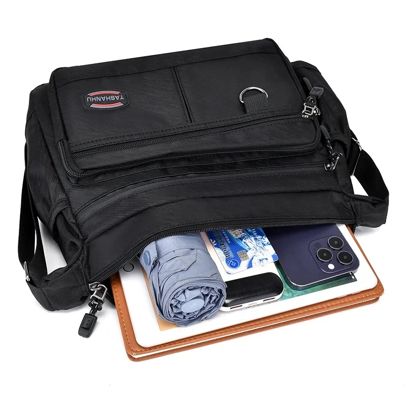 Large Capacity Oxford Cloth Crossbody Bag with Tea cup bag Men's Casual Travel Shoulder Bag Breathable Wear Resistant