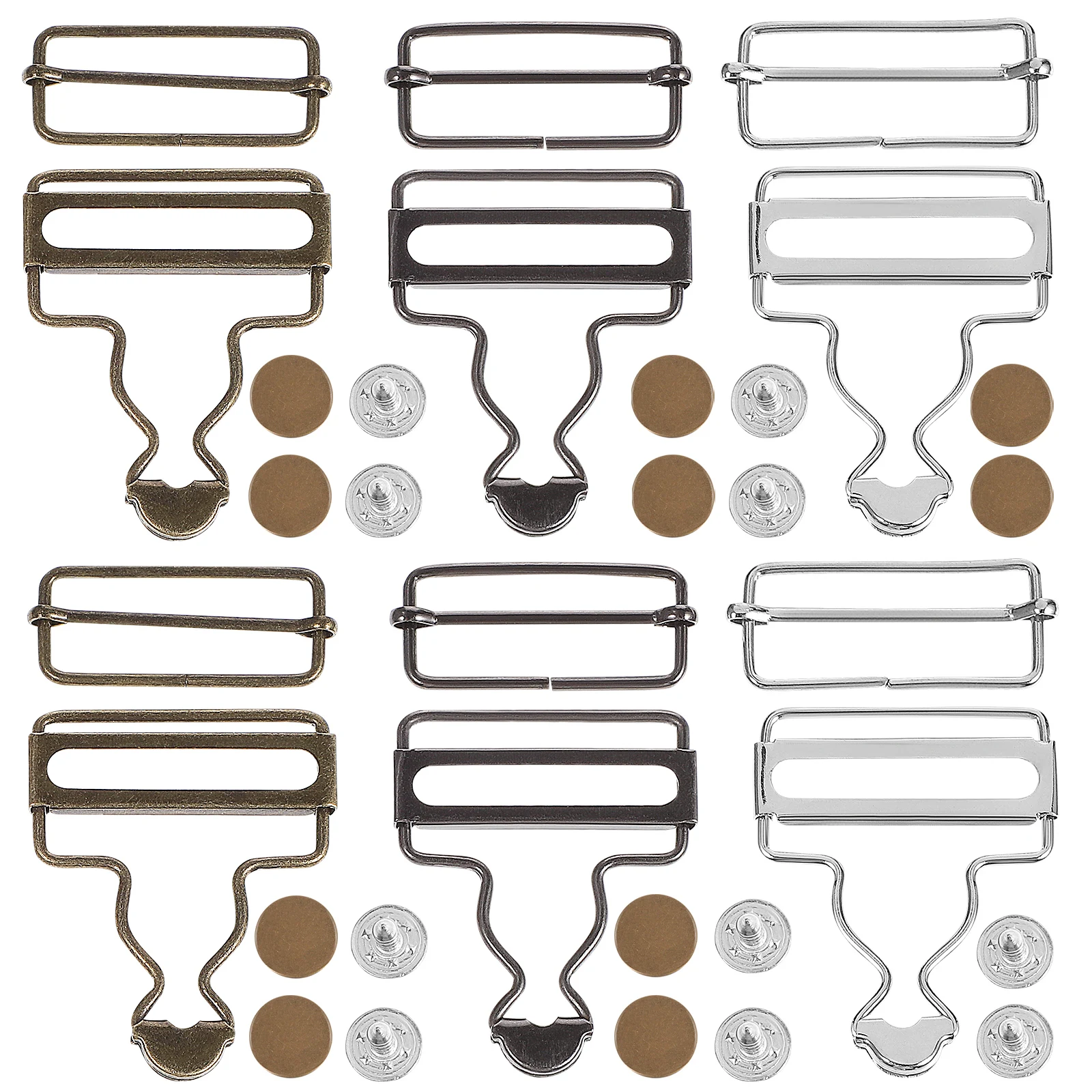 

6 set Gourd Buckles 38mm Diameter White Copper Black Metal Accessories for Clothing Bib Pants Jeans Replacement overall clips