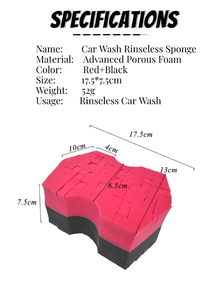 Lucullan Double Side Cross-Cut Red/Black Sponge 2.0 Besserer Halt und Zugriff auf enge Räume für rinseless Car Wash – Detail 3